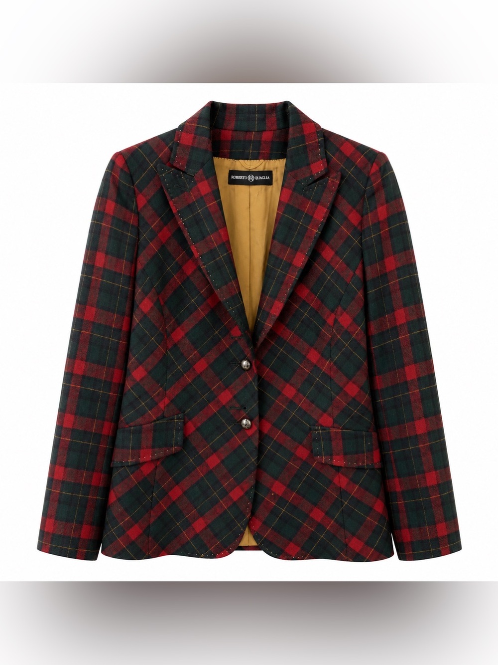 Roberto Quaglia Women’s Wool Cashmere Blazer EU 36 Red Black Plaid Tartan Italy - Picture 1 of 5